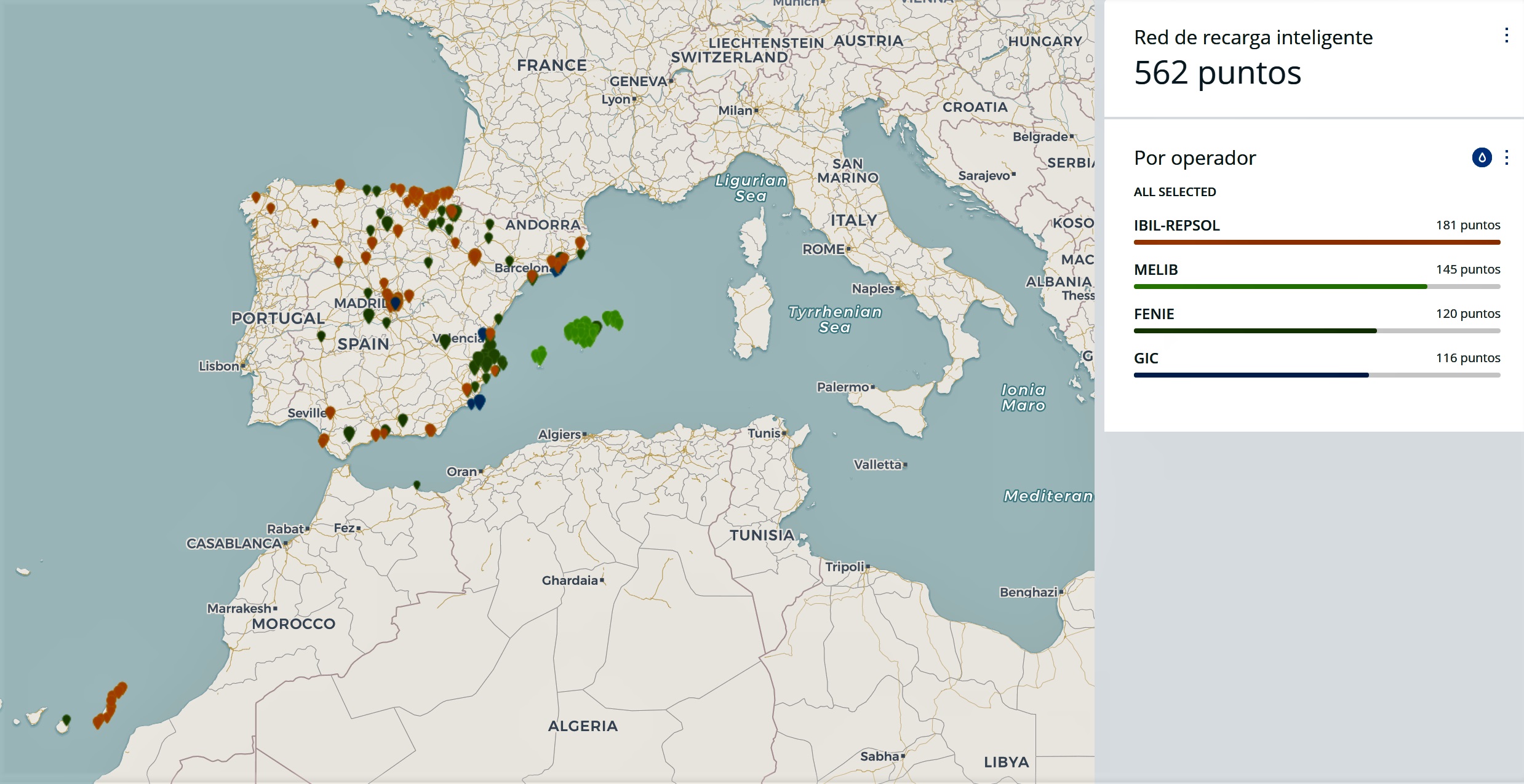 Mapa Ree Red Eléctrica publica un mapa de puntos de recarga inteligentes del ...